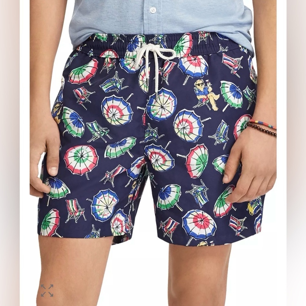 POLO RALPH LAUREN Mns Large Preppy Navy Blue Traveler Bear Umbrella Swim Trunks